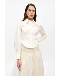 Ganni - Ivory Washed Stretch Cotton Corset Shirt - Lyst