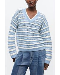 Ganni - Striped Cotton V-Neck Jumper - Lyst