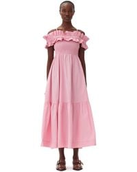 Ganni - Pink Cotton Poplin Long Smock Dress - Lyst