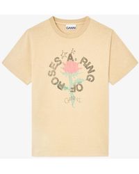 Ganni - T-Shirt With Rose - Lyst