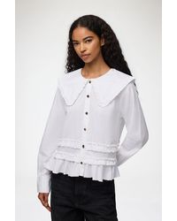 Ganni - Stretch Cotton Ruffle Shirt - Lyst