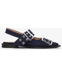Ganni - Denim Feminine Buckle Ballerinas - Lyst