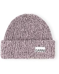 Ganni - Oversized Wool Rib Knit Beanie - Lyst
