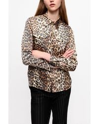 Ganni - Leopard Print Satin Shirt - Lyst