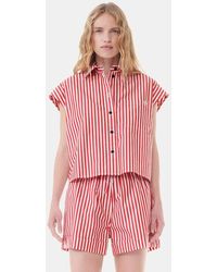 Ganni - Red Stripe Cotton Tie Collar Hemd - Lyst
