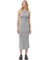 Ganni - Grey Soft Cotton Rib Tank Top Long Kleid - Lyst
