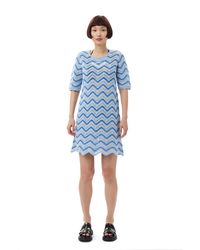 Ganni - Blue Cotton Crochet Mini Dress - Lyst