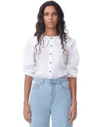 Ganni - White Frill Collar Poplin Shirt - Lyst