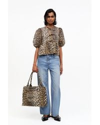 Ganni - Sac Fourre-Tout En Toile À Imprimé Léopard En Mixed Coton Recyclé - Lyst