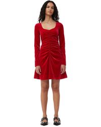 Ganni - Red Velvet Jersey Mini Kleid - Lyst