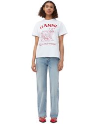 Ganni - Short Sleeve Future White Jersey Relaxed Embroidered T-shirt - Lyst