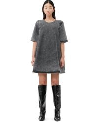 Ganni - Short Sleeve Snow Washed Denim A-line Mini Dress - Lyst