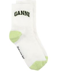 Ganni - Chaussettes White/Green Taille M/L Élasthanne/Coton Biologique/Polyamide - Lyst