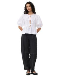 Ganni - Cotton Crepe Elasticated Curved Pants - Lyst