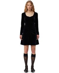 Ganni - Black Velvet Jersey Mini Kleid - Lyst