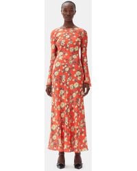 Ganni - Floral Printed Satin Maxi Dress - Lyst