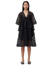 Ganni - Black Ribbon Tulle Flounce Midi Dress Size 4 Polyester - Lyst