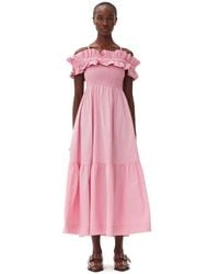 Ganni - Pink Cotton Poplin Long Smock Dress - Lyst