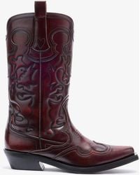 Ganni - Mid Shaft Embroidered Western Boots - Lyst