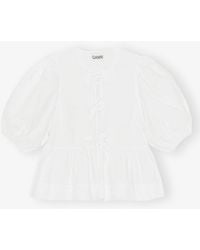 Ganni - White Poplin Peplum Waist Blouse - Lyst