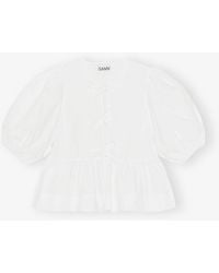 Ganni - White Poplin Peplum Waist Blouse - Lyst
