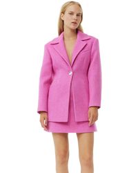 Ganni - Pink Twill Wool Suiting Fitted Blazer - Lyst