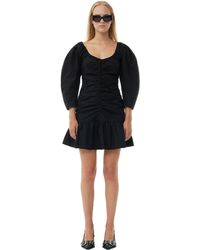 Ganni - Black Cottonpoplin Gathered U-neck Mini Dress Size 4 - Lyst