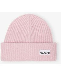 Ganni - Structured Rib Wool Blend Beanie - Lyst