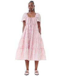 Ganni - Pink Textured Cloqué Layer Dress - Lyst