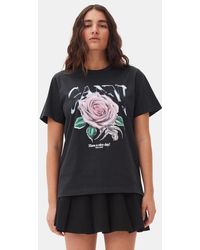 Ganni - Black Basic Jersey Rose Relaxed T-shirt Size 2xs Organic Cotton - Lyst