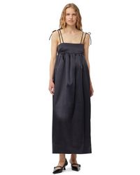 Ganni - Black Double Satin String Long Dress Size 4 Elastane/polyester - Lyst