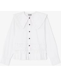 Ganni - Stretch Cotton Ruffle Shirt - Lyst