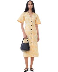 Ganni - Robe Yellow Botanical Jacquard Midi Taille 34 Polyamide/Polyestere/Polyestere Recyclé - Lyst