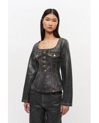 Ganni - Jeansblazer Mit Schimmernder Folie - Lyst