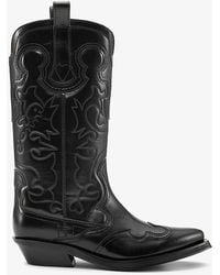 Ganni - Mid Shaft Embroidered Western Boots - Lyst