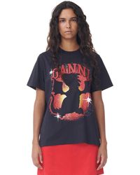 Ganni - Dark Grey Relaxed Dragon T-shirt Size 2xs Organic Cotton - Lyst