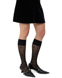 Ganni - Chaussettes Black Butterfly Lace Taille XS/S Élasthanne/Polyamide Recyclé - Lyst