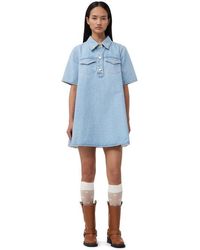Ganni - Cutline Denim Mini Dress - Lyst