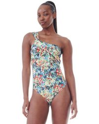 Ganni - Recycled Printed Gathered Asymmetric Swimsuit - Lyst