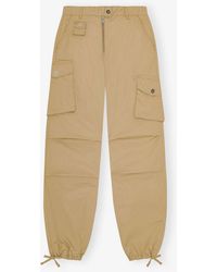Ganni - Camel Washed Cotton Twill Pants - Lyst