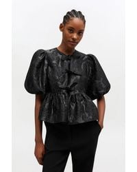 Ganni - Satin Peplum Tie Blouse - Lyst