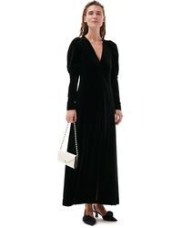 Ganni - Black Long Sleeve Long Velvet Maxi Dress Size 4 Recycled Polyester/spandex - Lyst