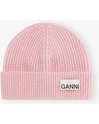 Ganni‎ Women\'s mauve chalk light pink fitted rib knit wool beanie Ganni Women main image 4