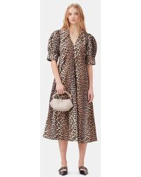 Ganni - Mixed Leopard Cottonpoplin V-neck Maxi Dress Size 8 - Lyst