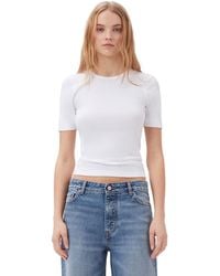 Ganni - T-shirt White Soft Cotton Rib Short Sleeve Taille S Élasthanne/Coton Biologique - Lyst
