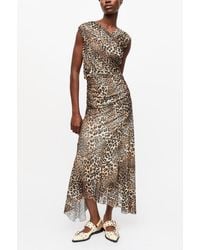 Ganni - Leopard Marl Mesh Long Ruched Crossover Dress Polyester - Lyst