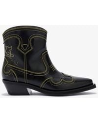 Ganni - Low Shaft Embroidered Western Boots - Lyst