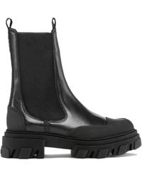 Ganni - Black Stitch Cleated Mid Chelsea Boots - Lyst