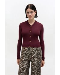 Ganni - Ribbed V-Neck Cardigan - Lyst