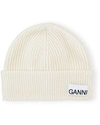 Ganni - Bonnet White Structured Rib Polyamide Recyclé/Laine Recyclé/Laine - Lyst